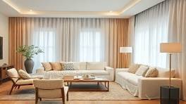 elegant remodelers interior, contemplative, placing wallpaper, photorealistic, stylish living room with furniture covered in sheets, highly detailed, softly falling curtains, deep depth of field, neutral colors, ambient indoor lighting, shot with a 85mm lens