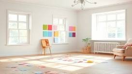 innovative remodelers renovation, thoughtful, choosing paint colors, photorealistic, spacious room with test patches on a wall, highly detailed, color swatches scattered, low depth of field, pastel colors, daylight streaming through windows, shot with a 55mm lens